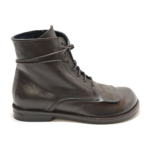 GISELLE 02 - dark brown leather lace-up ankle boot