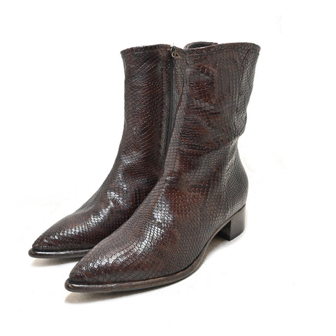 RAYA 07 - dark brown piton print leather ankle boots