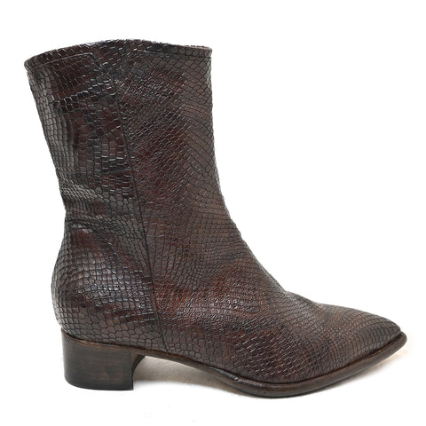 RAYA 07 - dark brown piton print leather ankle boots