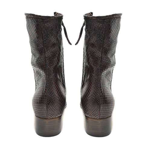 RAYA 07 - dark brown piton print leather ankle boots